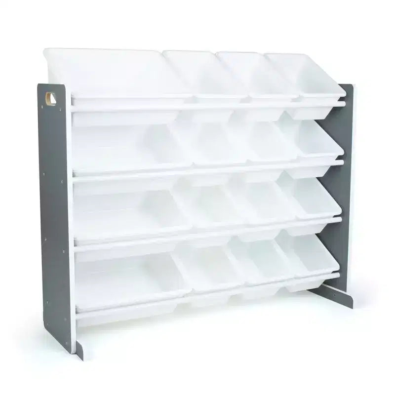 Soho Kids' Toy Storage Organizer with 16 Storage Bins Gray/White - Humble Crew: MDF Bin Shelves, 4 Shelves, Anti-Tip Hardware