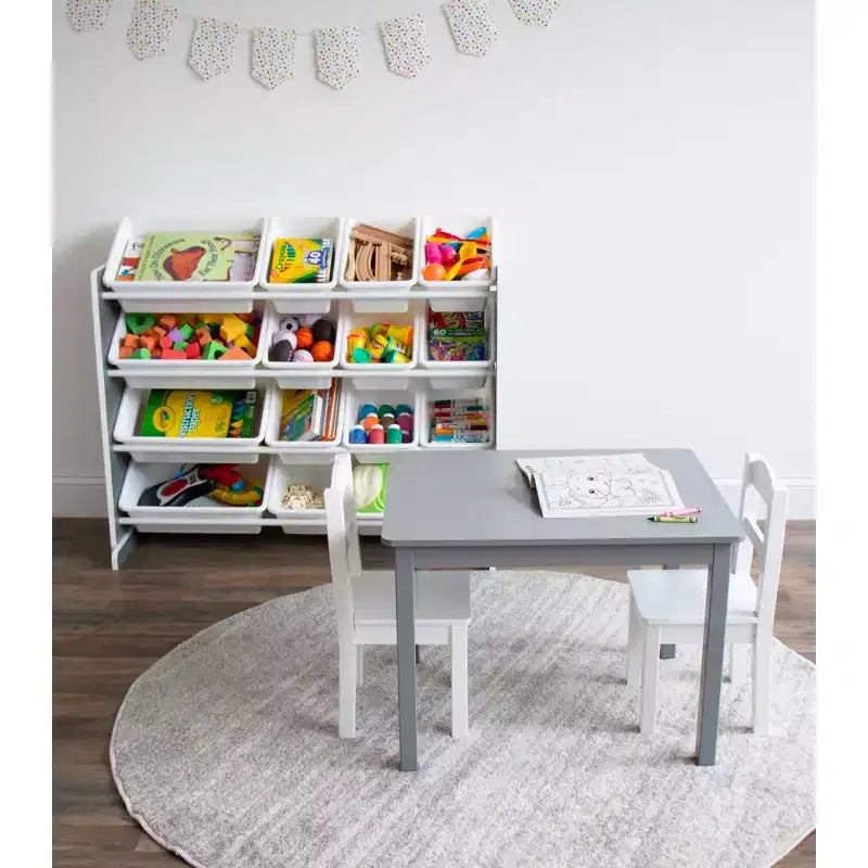 Organizzatore portaoggetti per giocattoli per bambini con 16 contenitori, 4 ripiani, Grigio/Bianco