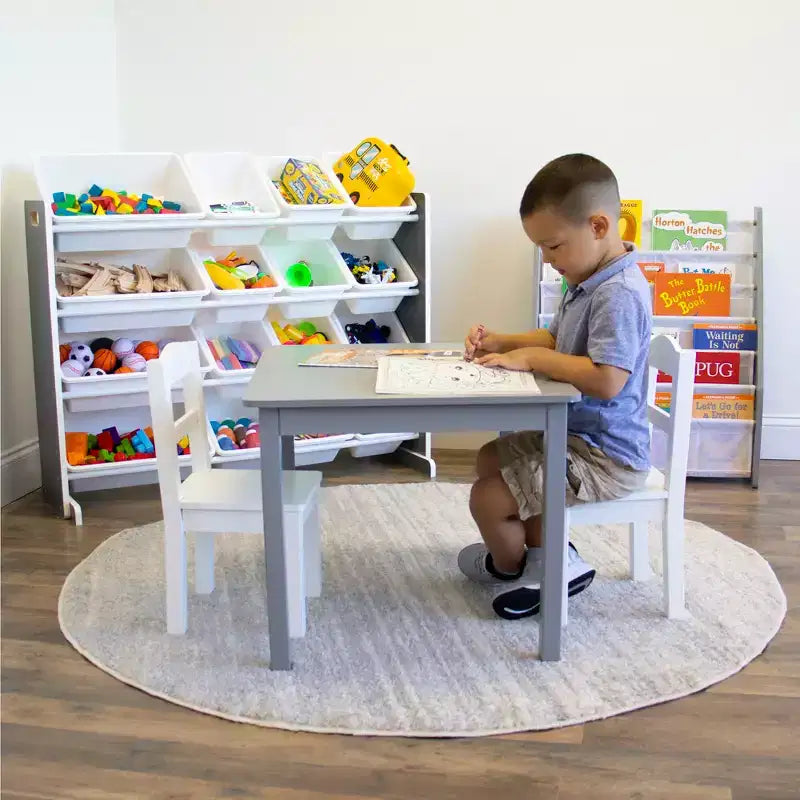 Organizzatore portaoggetti per giocattoli per bambini con 16 contenitori, 4 ripiani, Grigio/Bianco