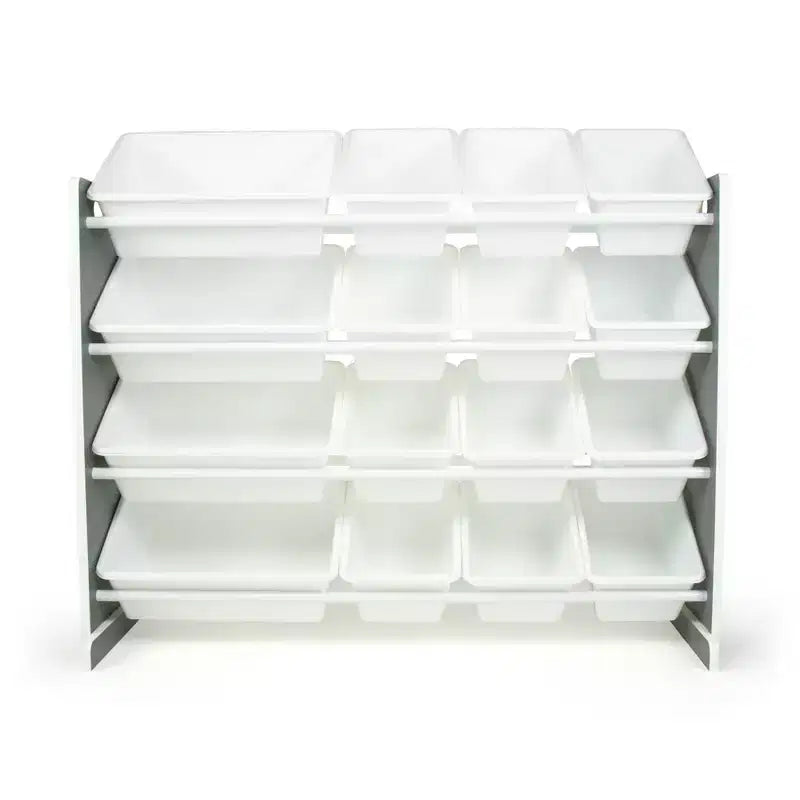 Organizzatore portaoggetti per giocattoli per bambini con 16 contenitori, 4 ripiani, Grigio/Bianco