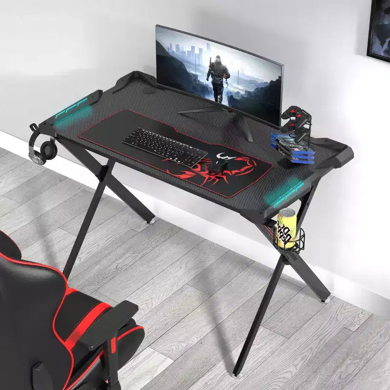 Scrivania da Gaming 43x23 con Gambe a X e Illuminazione LED RGB