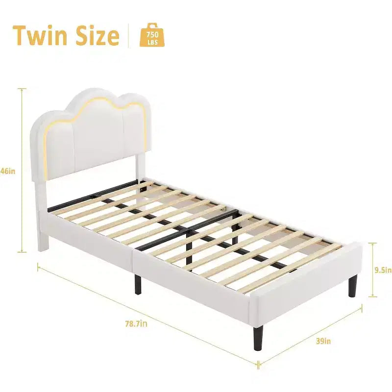 Struttura letto matrimoniale a LED con cassetti, testiera imbottita, base a piattaforma