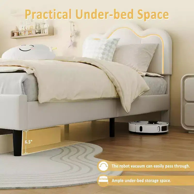Struttura letto matrimoniale a LED con cassetti, testiera imbottita, base a piattaforma