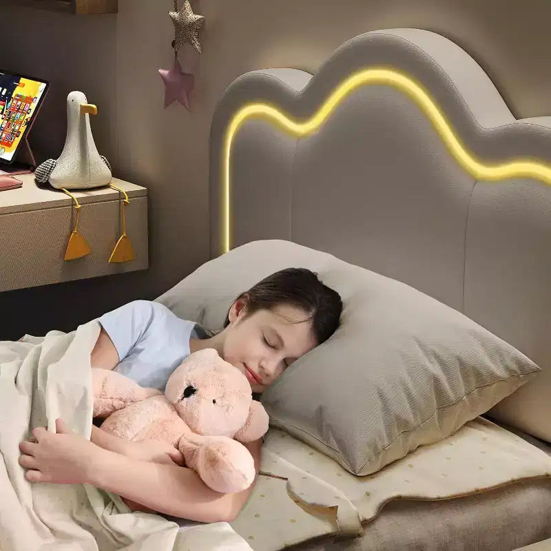 Struttura letto matrimoniale a LED con cassetti, testiera imbottita, base a piattaforma