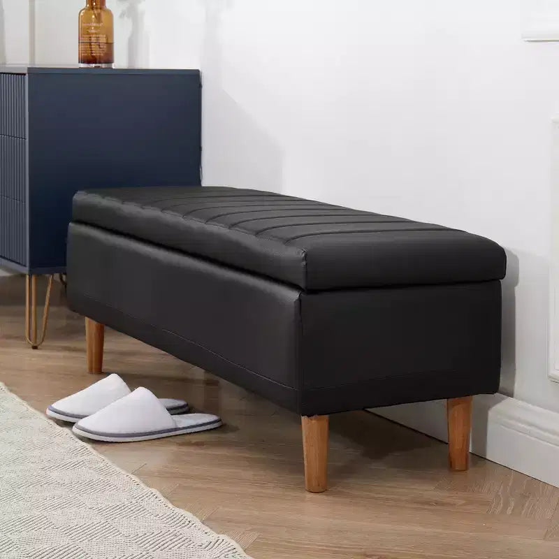 Panca contenitore imbottita con coperchio idraulico, 112 cm, pelle PU, telaio in legno