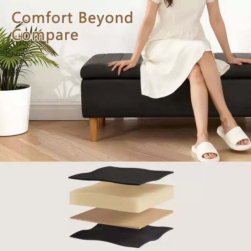 Panca contenitore imbottita con coperchio idraulico, 112 cm, pelle PU, telaio in legno
