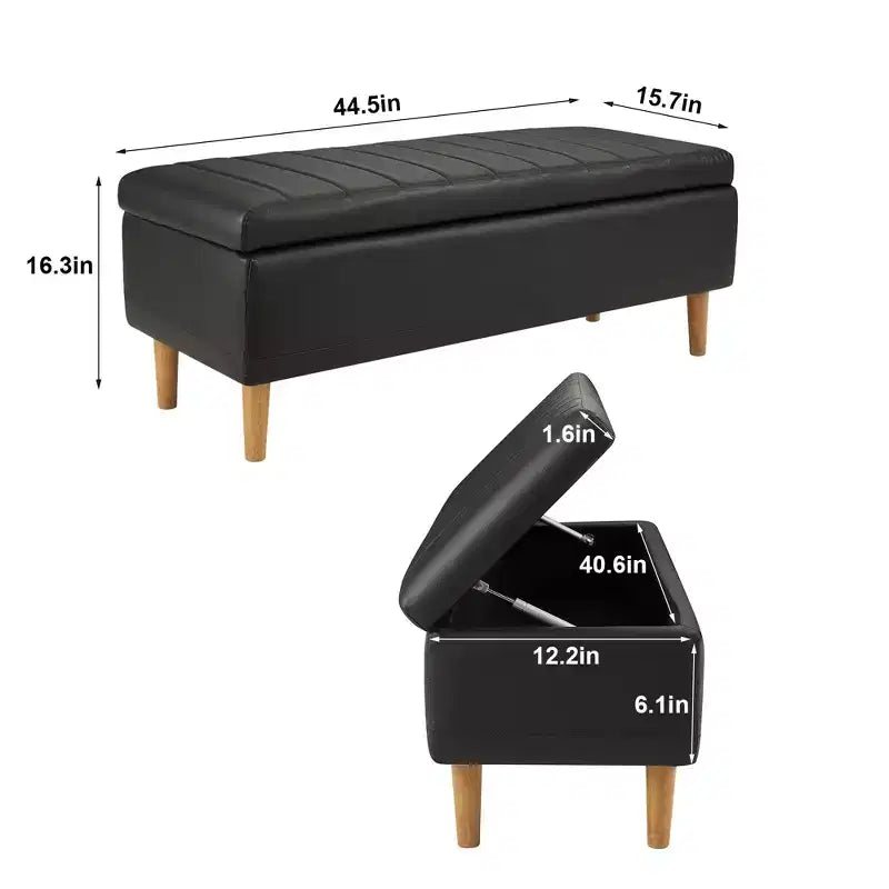 Panca contenitore imbottita con coperchio idraulico, 112 cm, pelle PU, telaio in legno