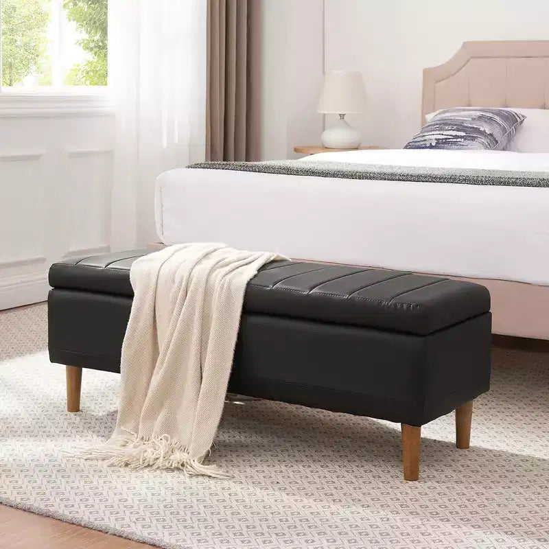 Panca contenitore imbottita con coperchio idraulico, 112 cm, pelle PU, telaio in legno