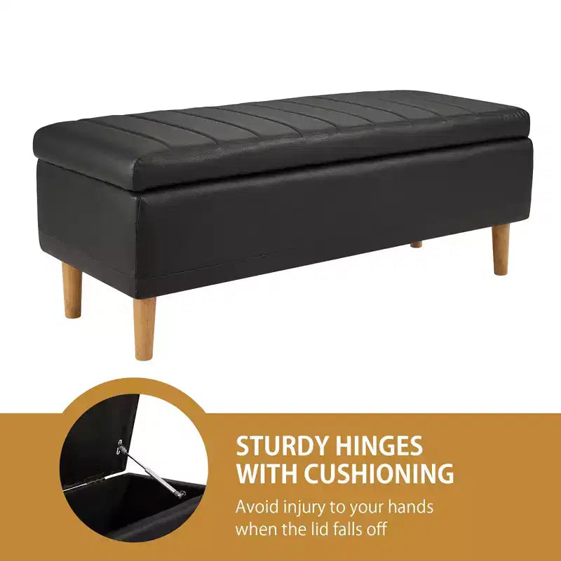Panca contenitore imbottita con coperchio idraulico, 112 cm, pelle PU, telaio in legno
