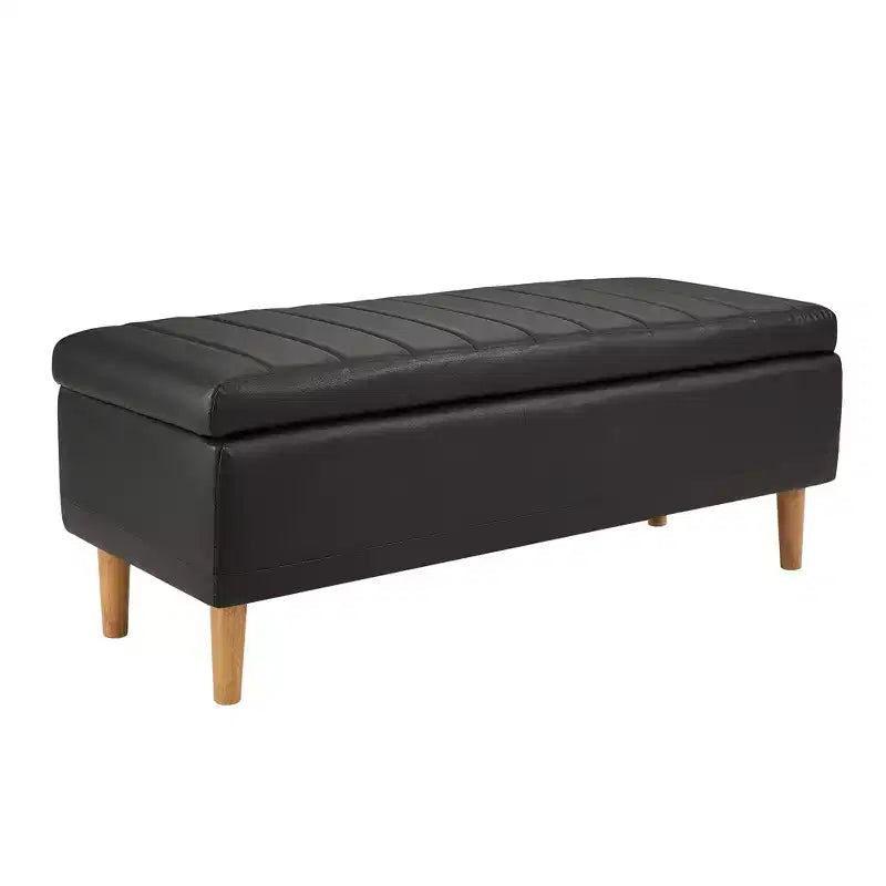 Panca contenitore imbottita con coperchio idraulico, 112 cm, pelle PU, telaio in legno