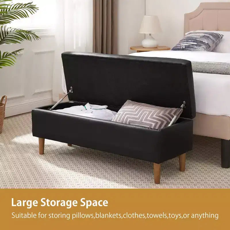 Panca contenitore imbottita con coperchio idraulico, 112 cm, pelle PU, telaio in legno