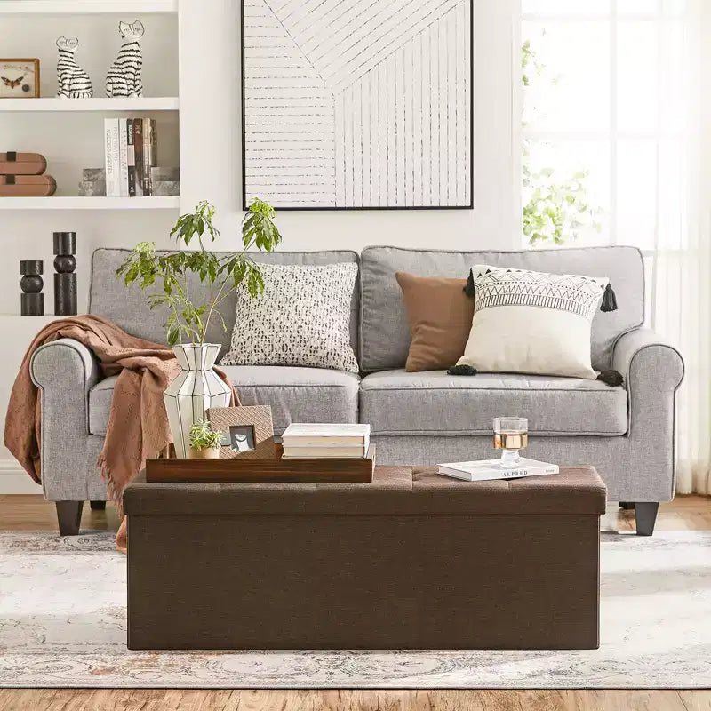 Panca Contenitore Pouf con Coperchio – 109 cm, Ecopelle, Vari Colori