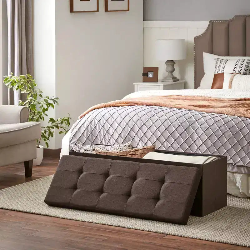 Panca Contenitore Pouf con Coperchio – 109 cm, Ecopelle, Vari Colori