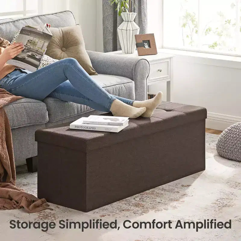 Panca Contenitore Pouf con Coperchio – 109 cm, Ecopelle, Vari Colori