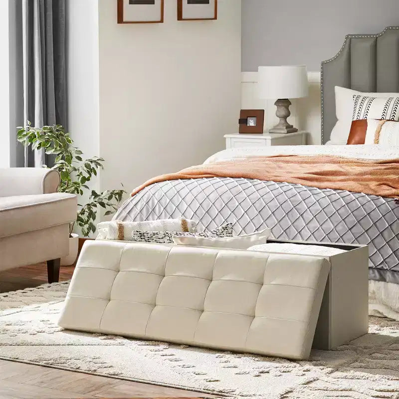Panca Contenitore Pouf con Coperchio – 109 cm, Ecopelle, Vari Colori