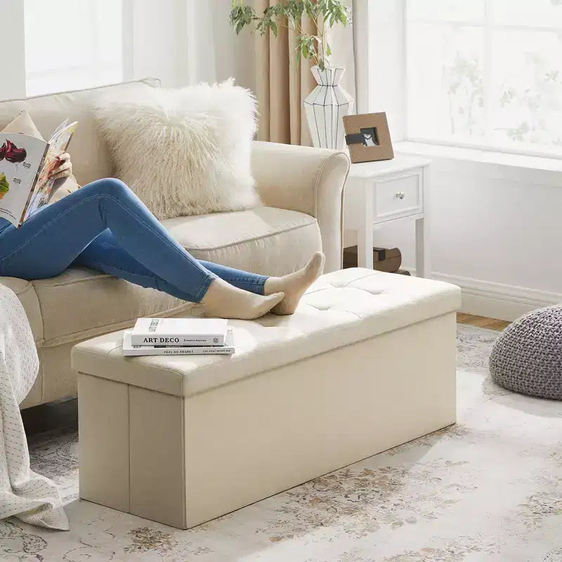 Panca Contenitore Pouf con Coperchio – 109 cm, Ecopelle, Vari Colori