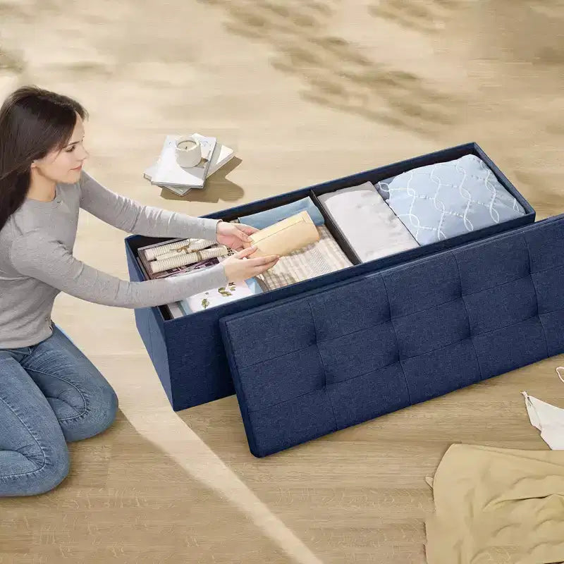 Panca Contenitore Pouf con Coperchio – 109 cm, Ecopelle, Vari Colori