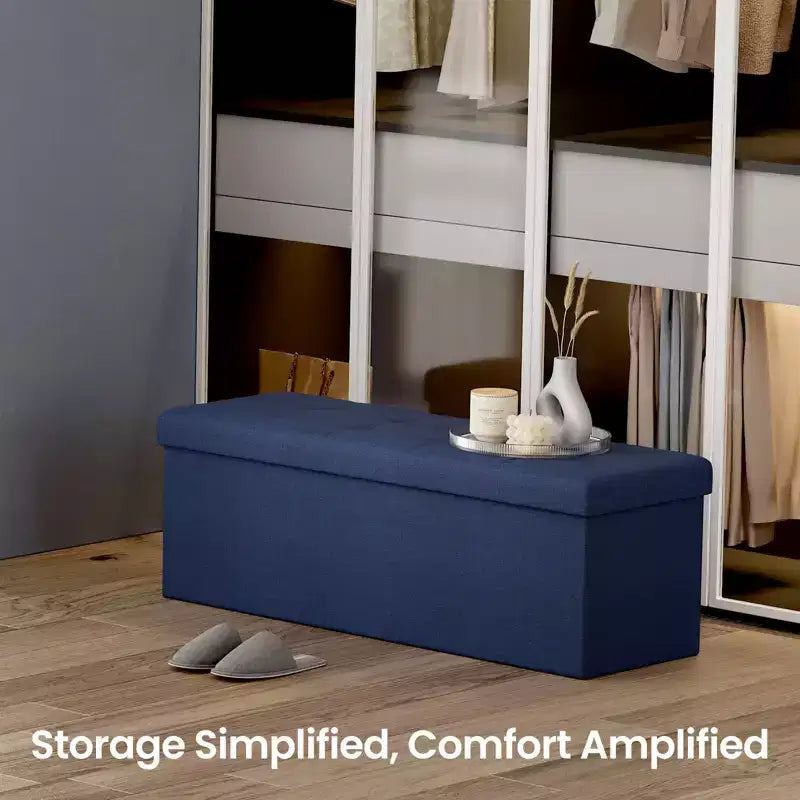 Panca Contenitore Pouf con Coperchio – 109 cm, Ecopelle, Vari Colori