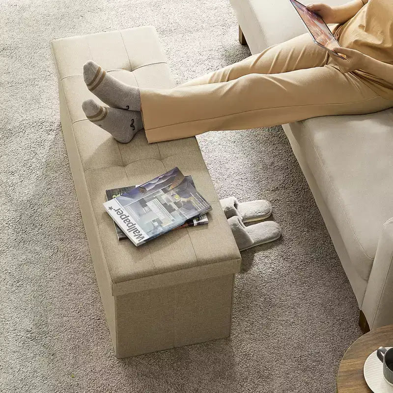 Panca Contenitore Pouf con Coperchio – 109 cm, Ecopelle, Vari Colori