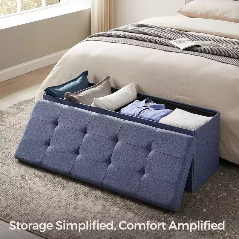 Panca Contenitore Pouf con Coperchio – 109 cm, Ecopelle, Vari Colori