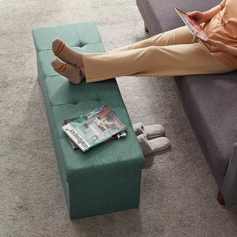 Panca Contenitore Pouf con Coperchio – 109 cm, Ecopelle, Vari Colori