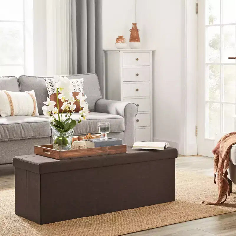 Panca Contenitore Pouf con Coperchio – 109 cm, Ecopelle, Vari Colori
