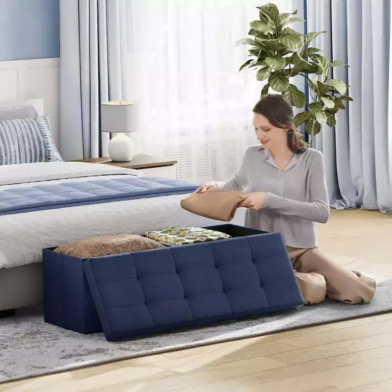 Panca Contenitore Pouf con Coperchio – 109 cm, Ecopelle, Vari Colori