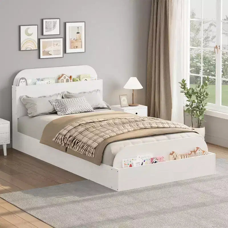 Letto a Piattaforma Matrimoniale con Testiera e Pediera con Contenitore