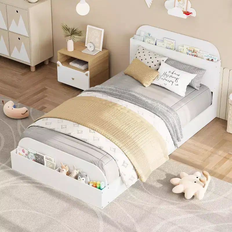 Letto a Piattaforma Matrimoniale con Testiera e Pediera con Contenitore