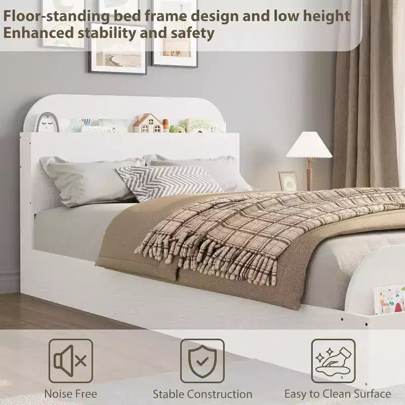 Letto a Piattaforma Matrimoniale con Testiera e Pediera con Contenitore