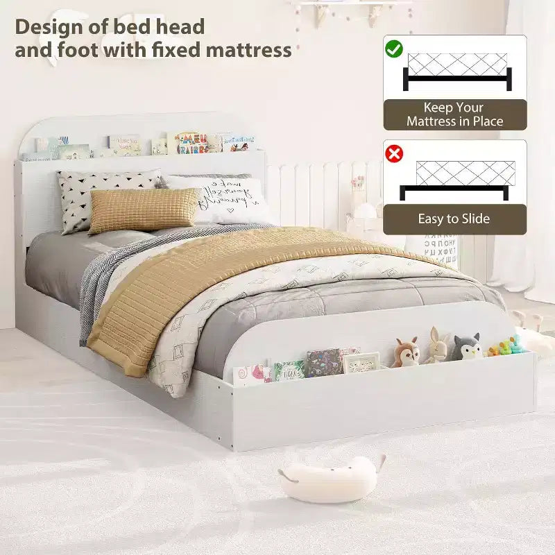 Letto a Piattaforma Matrimoniale con Testiera e Pediera con Contenitore
