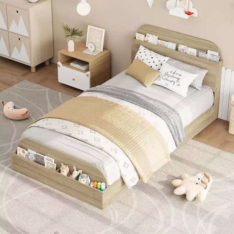 Letto a Piattaforma Matrimoniale con Testiera e Pediera con Contenitore