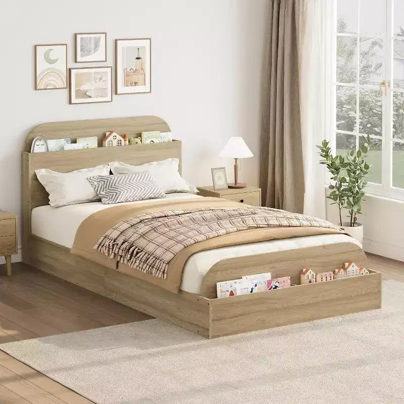 Letto a Piattaforma Matrimoniale con Testiera e Pediera con Contenitore
