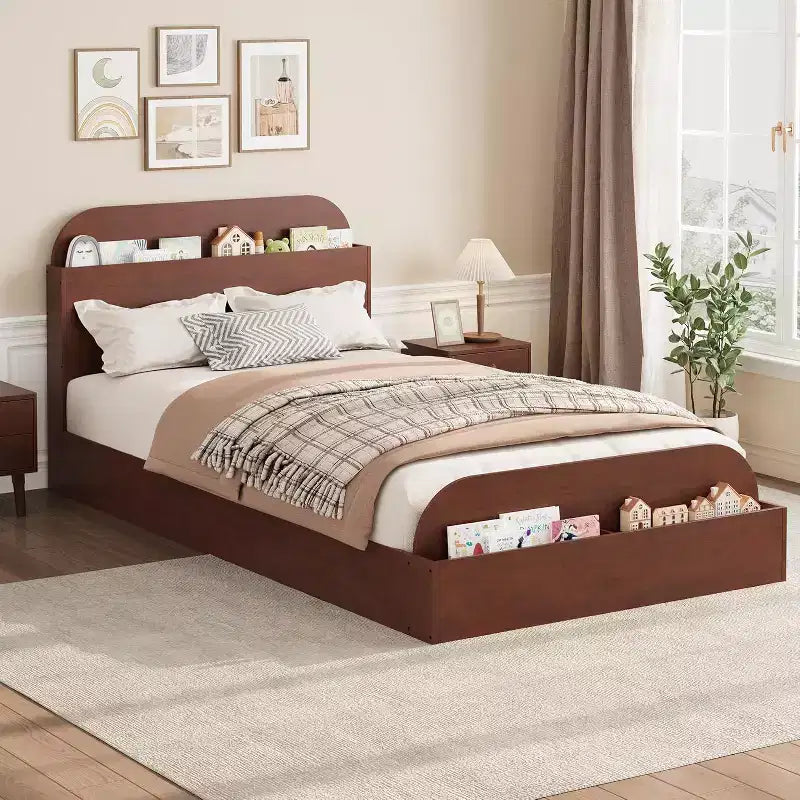 Letto a Piattaforma Matrimoniale con Testiera e Pediera con Contenitore