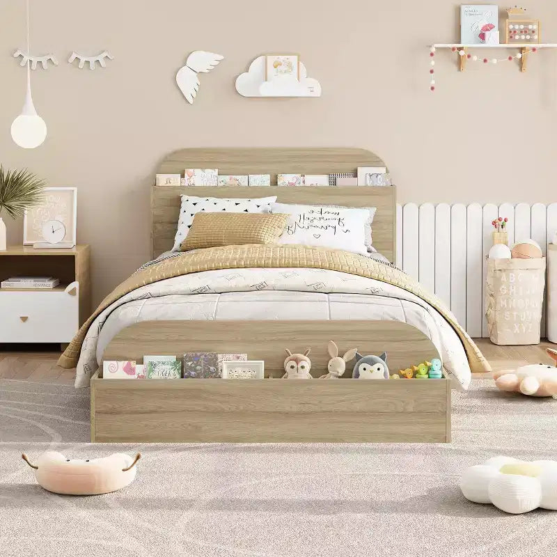 Letto a Piattaforma Matrimoniale con Testiera e Pediera con Contenitore