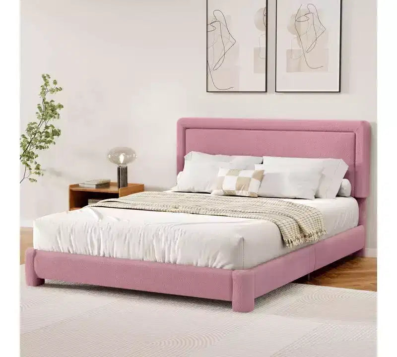 Struttura letto imbottita in bouclé con piattaforma e testiera regolabile