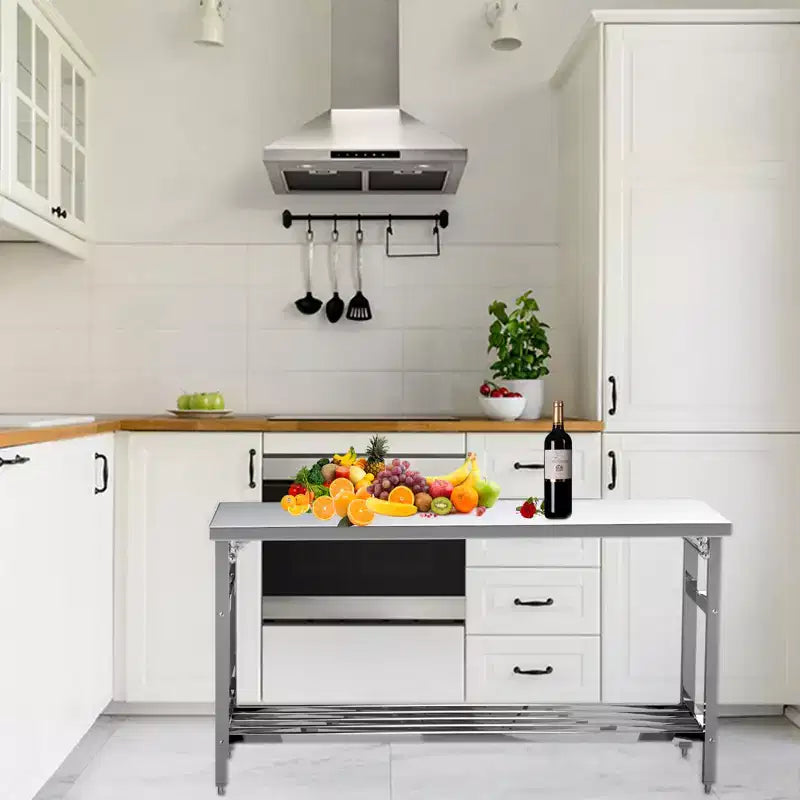 Tavolo da Lavoro in Acciaio Inossidabile con Ripiano Regolabile - Tavolo da Preparazione Pieghevole per Cucina, Ristorante e Uso Domestico