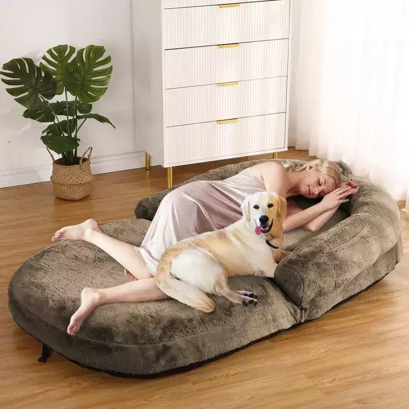 Human Sized Dog Bed for People Adults,Foldable Dog Bed for Humans,71x43x10 Giant Dog Bed with Removable Cover,Washable Faux Fur Napping Dog Bed