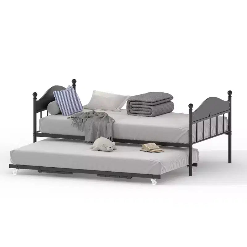 Daybed with Trundle,Metal Twin Size Day Bed,Sofa Bed Frame with Foldable Trundle Bed,Heavy Duty Steel Slats Platform for Living Room,Bedroom