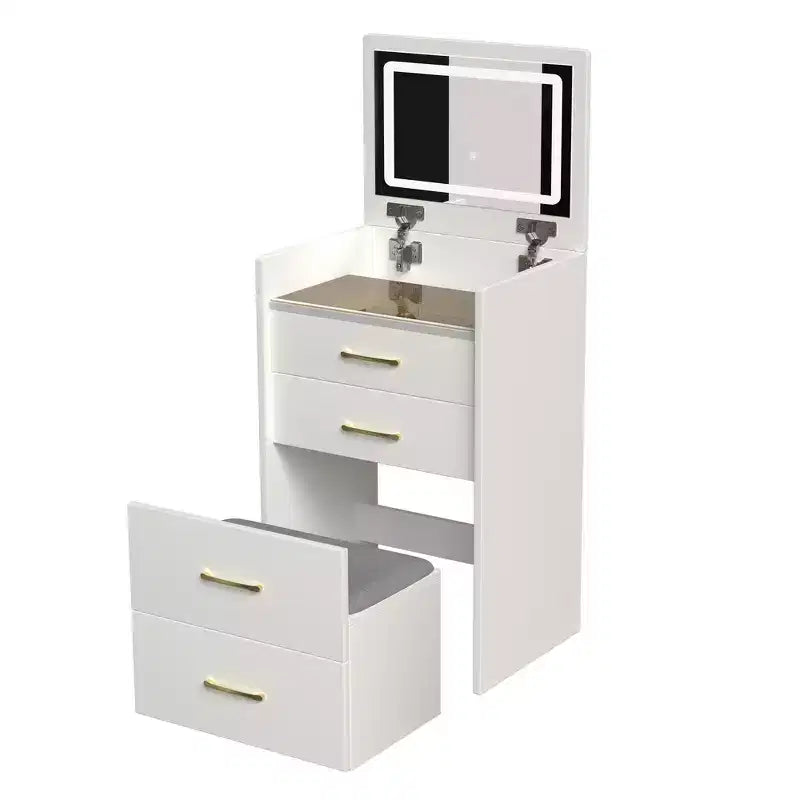 Tavolo da Trucco 3 in 1 con Sgabello e Specchio Illuminato, Bianco