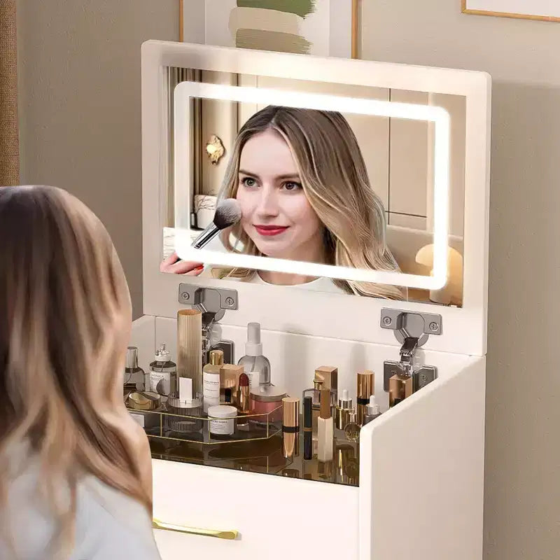 Tavolo da Trucco 3 in 1 con Sgabello e Specchio Illuminato, Bianco