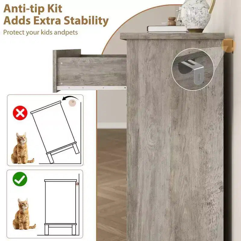 Comò a 7 cassetti per camera da letto con finitura in legno rustico