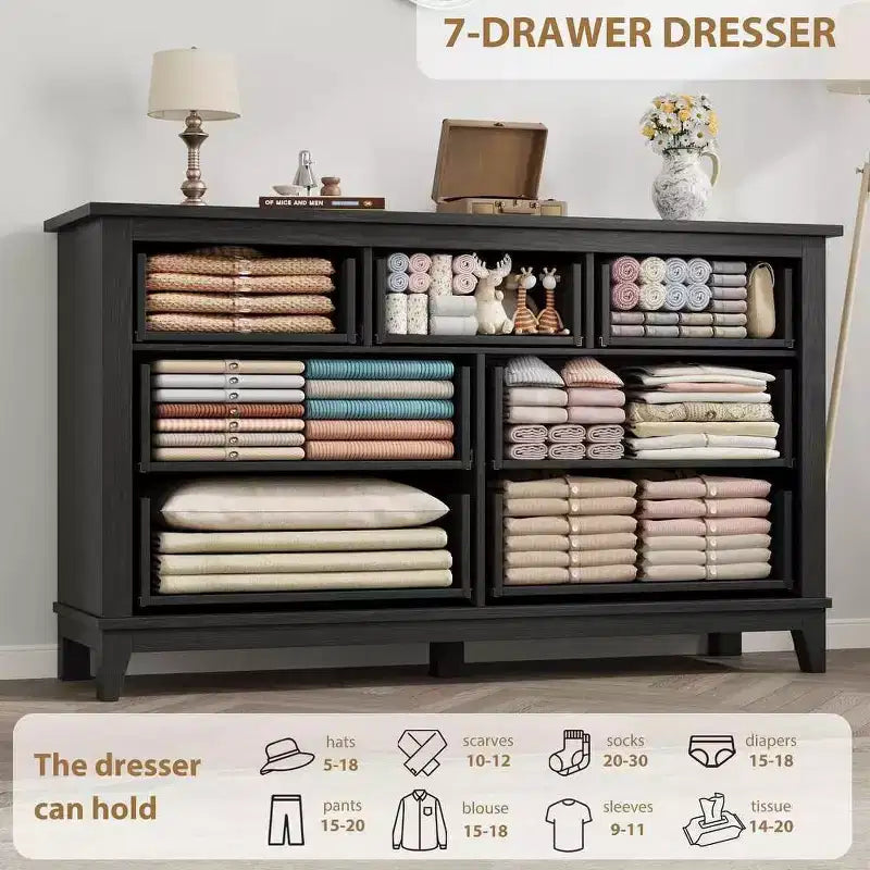 Comò a 7 cassetti per camera da letto con finitura in legno rustico
