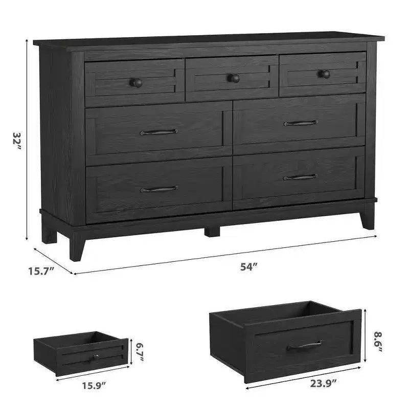 Comò a 7 cassetti per camera da letto con finitura in legno rustico
