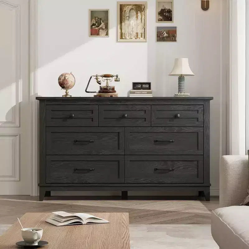 Coolmee 7 Drawers Dresser for Bedroom, Wood Rustic Chest of Drawers with Natural Texture, Storage Dressers Organizer for Bedroom, Living Room