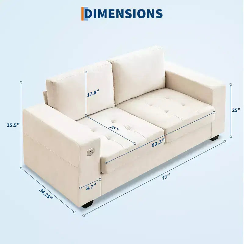 Divano "Cloud" Extra Large da 178 cm – Divano in ciniglia Mid-Century con Seduta Profonda, Porte USB e Tasche Laterali