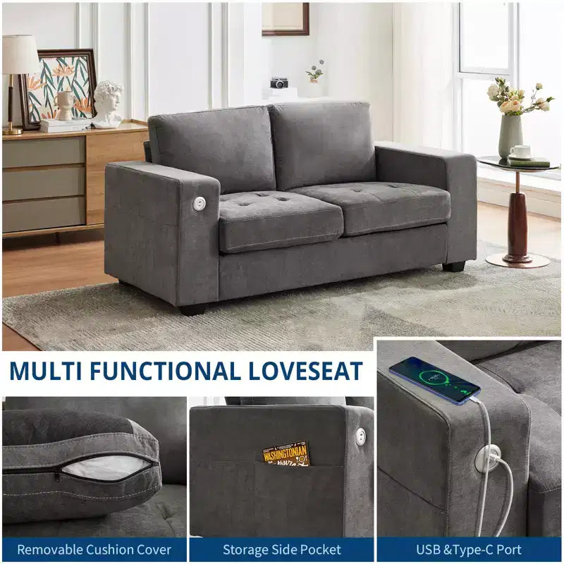 Divano "Cloud" Extra Large da 178 cm – Divano in ciniglia Mid-Century con Seduta Profonda, Porte USB e Tasche Laterali