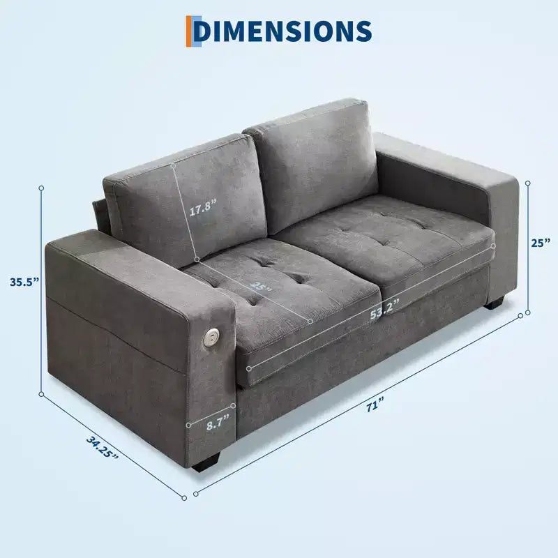 Divano "Cloud" Extra Large da 178 cm – Divano in ciniglia Mid-Century con Seduta Profonda, Porte USB e Tasche Laterali