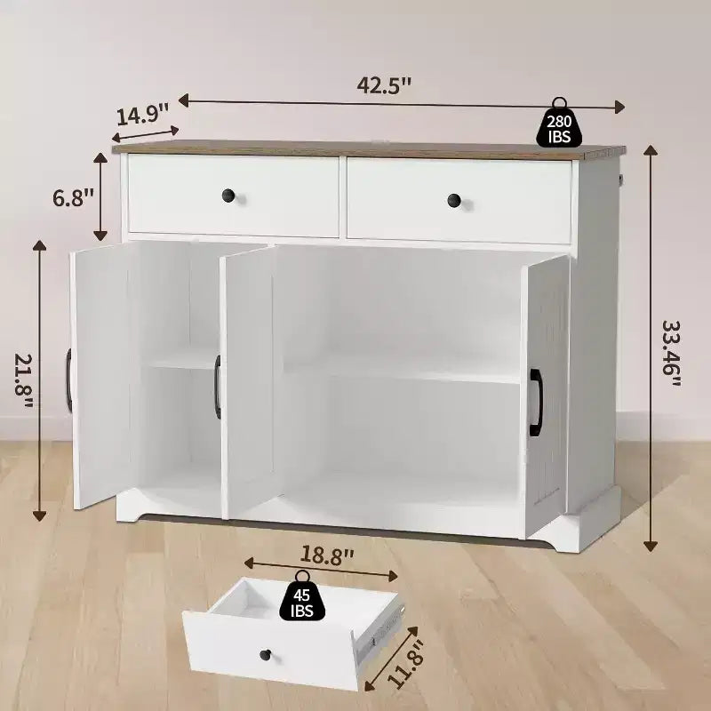 Credenza in legno con cassetti e ripiano regolabile