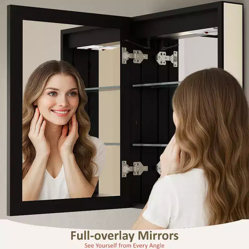 Mobiletto da bagno con specchio LED – Montaggio a superficie o a incasso, Dimmerabile, Antiappannamento, Ripiani regolabili